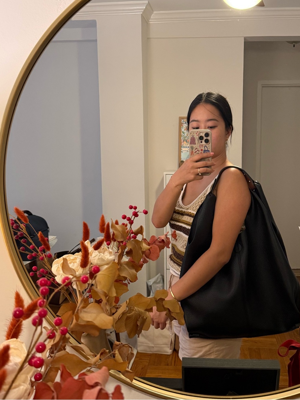 Classic Black Leather Hobo Tote Bag - Minimal Everyday Carry